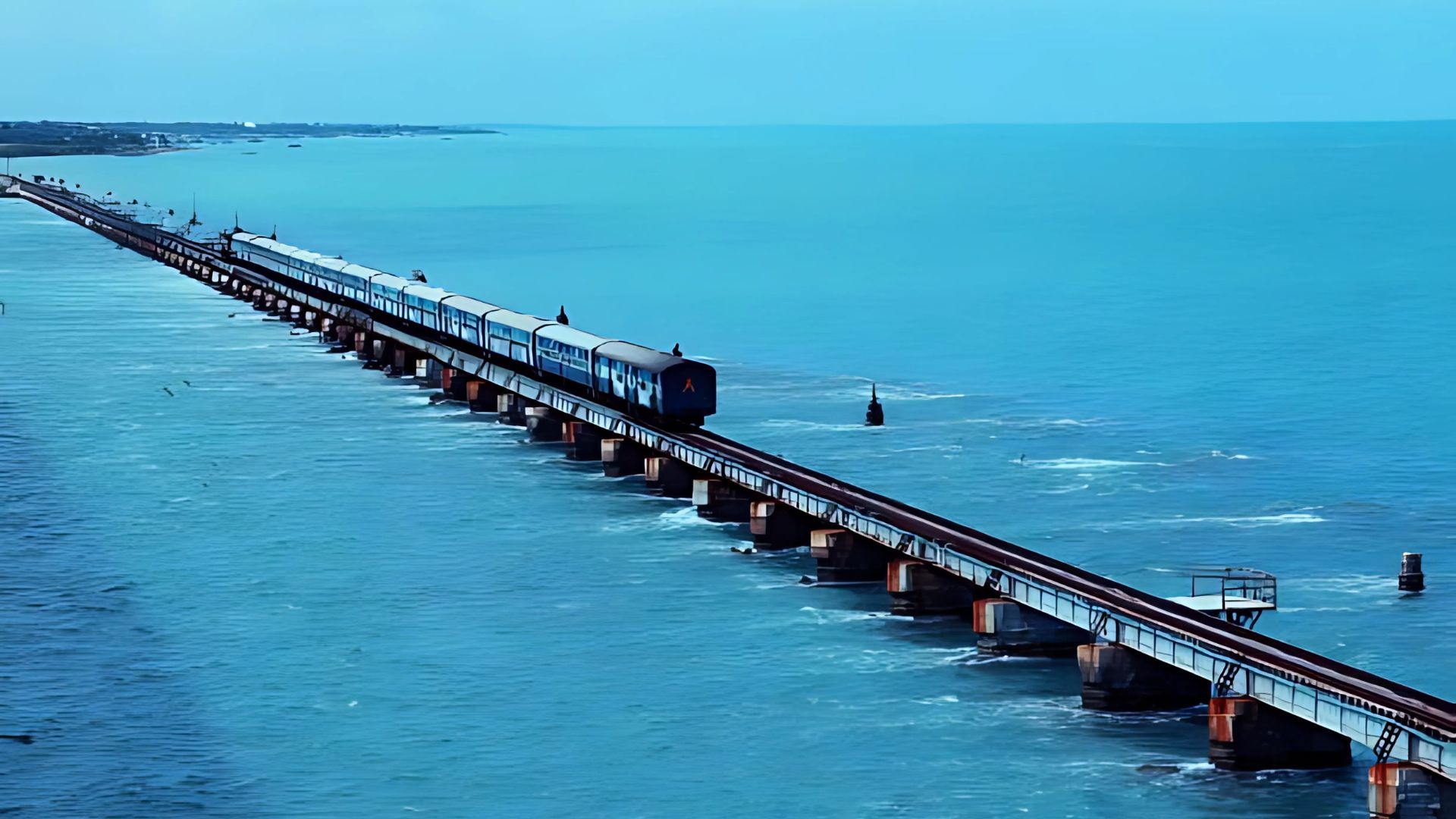 Pamban Bridge train crossing
