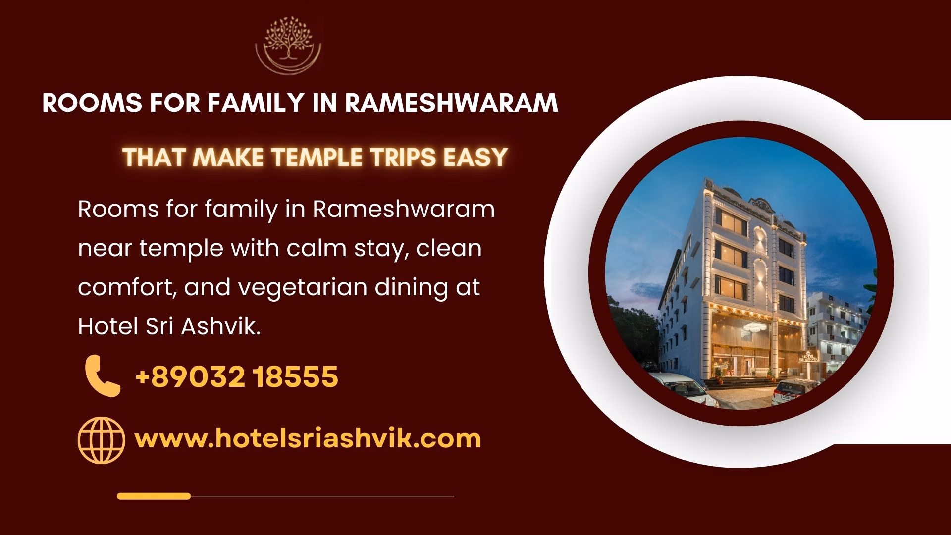 Rooms for family in Rameshwaram near temple with calm stay, clean comfort, and vegetarian dining at Hotel Sri Ashvik.