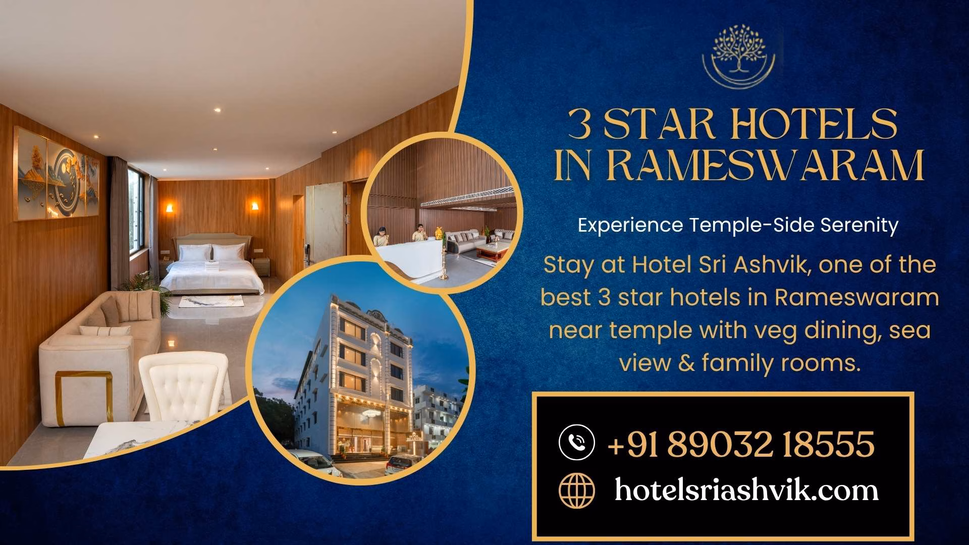 Hotel Sri Ashvik – one of the best 3 star hotels in Rameswaram near temple offering vegetarian dining, sea view, and spacious family rooms.