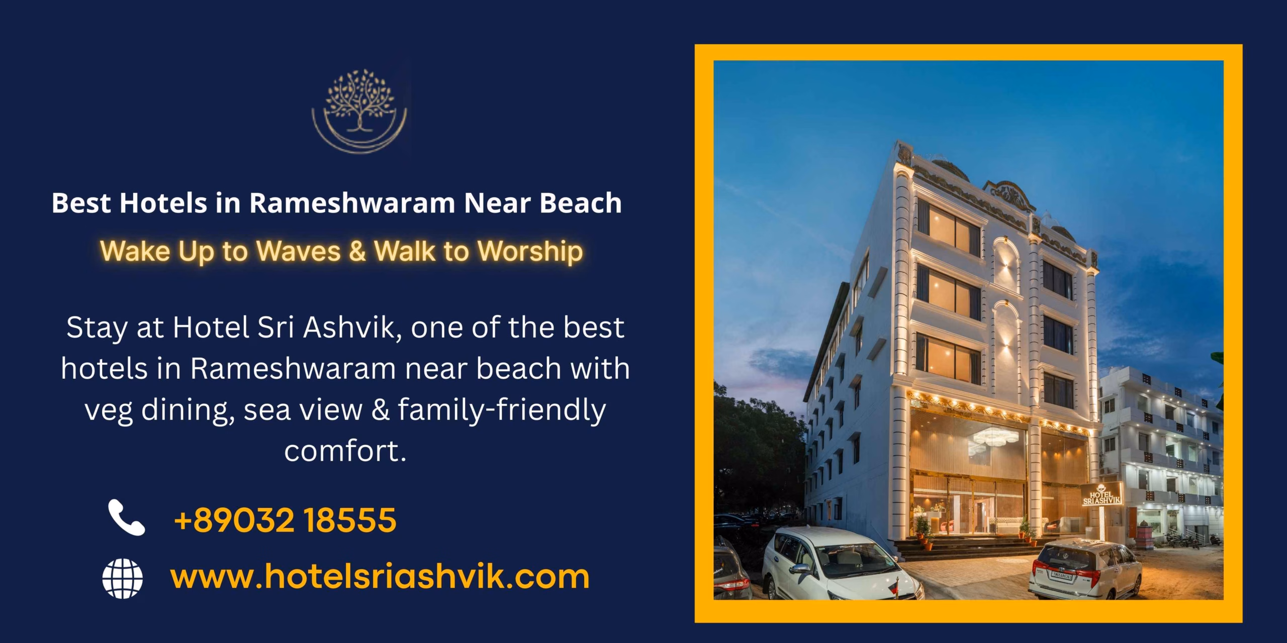 Hotel Sri Ashvik, one of the best hotels in Rameshwaram near beach, offering sea-view rooms, veg dining, and family-friendly comfort.