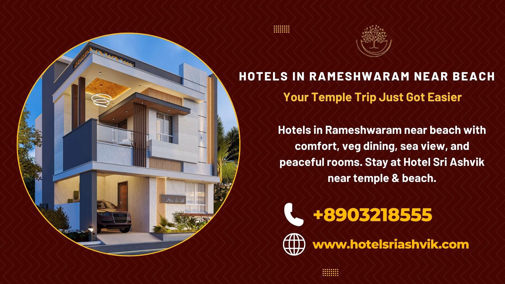 Hotel Sri Ashvik, one of the top hotels in Rameshwaram near beach, offering sea-view rooms, veg dining, and peaceful family-friendly comfort.