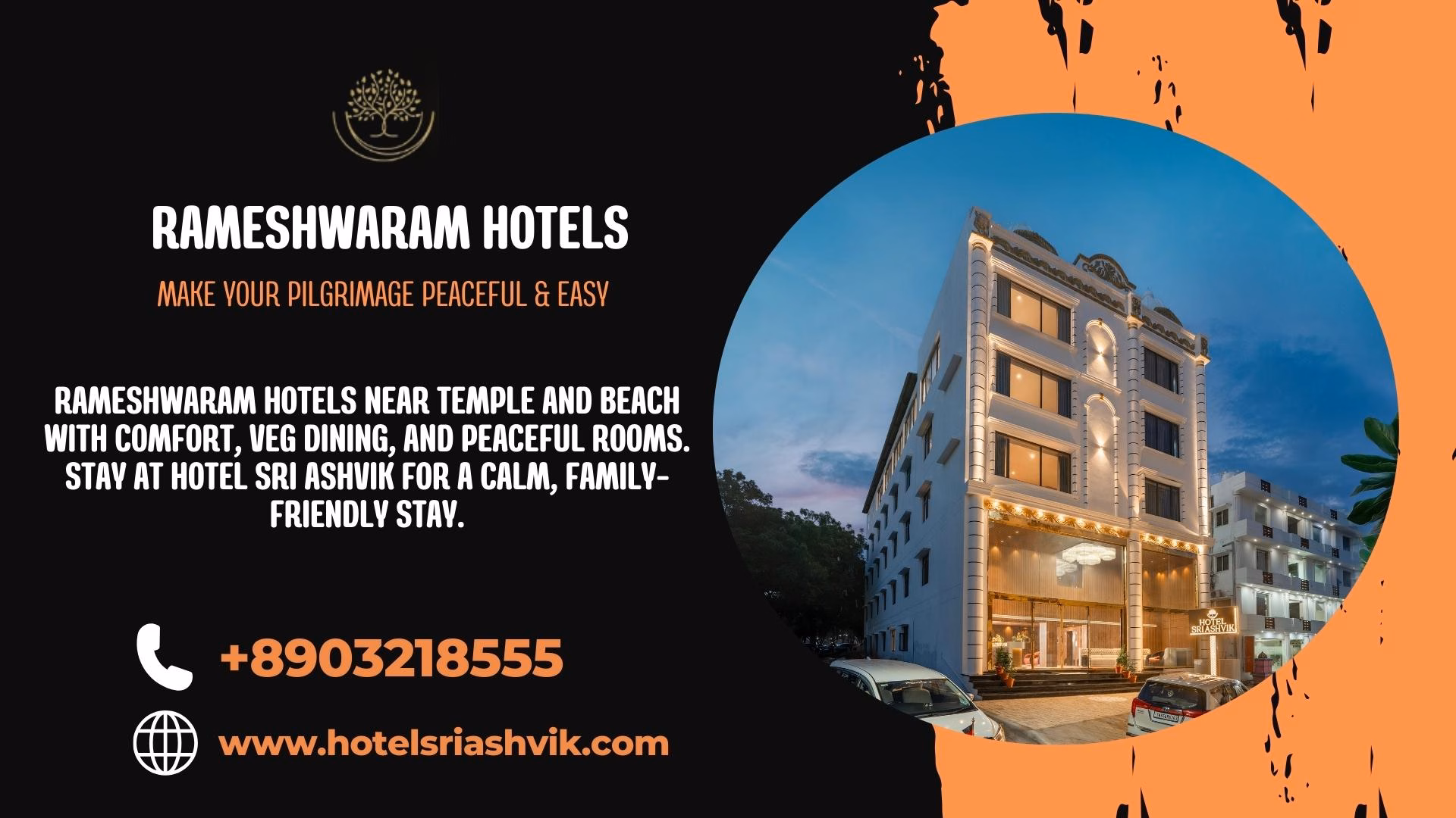 Hotel Sri Ashvik, one of the top Rameshwaram hotels near temple and beach, offering veg dining, peaceful rooms, and a family-friendly stay.