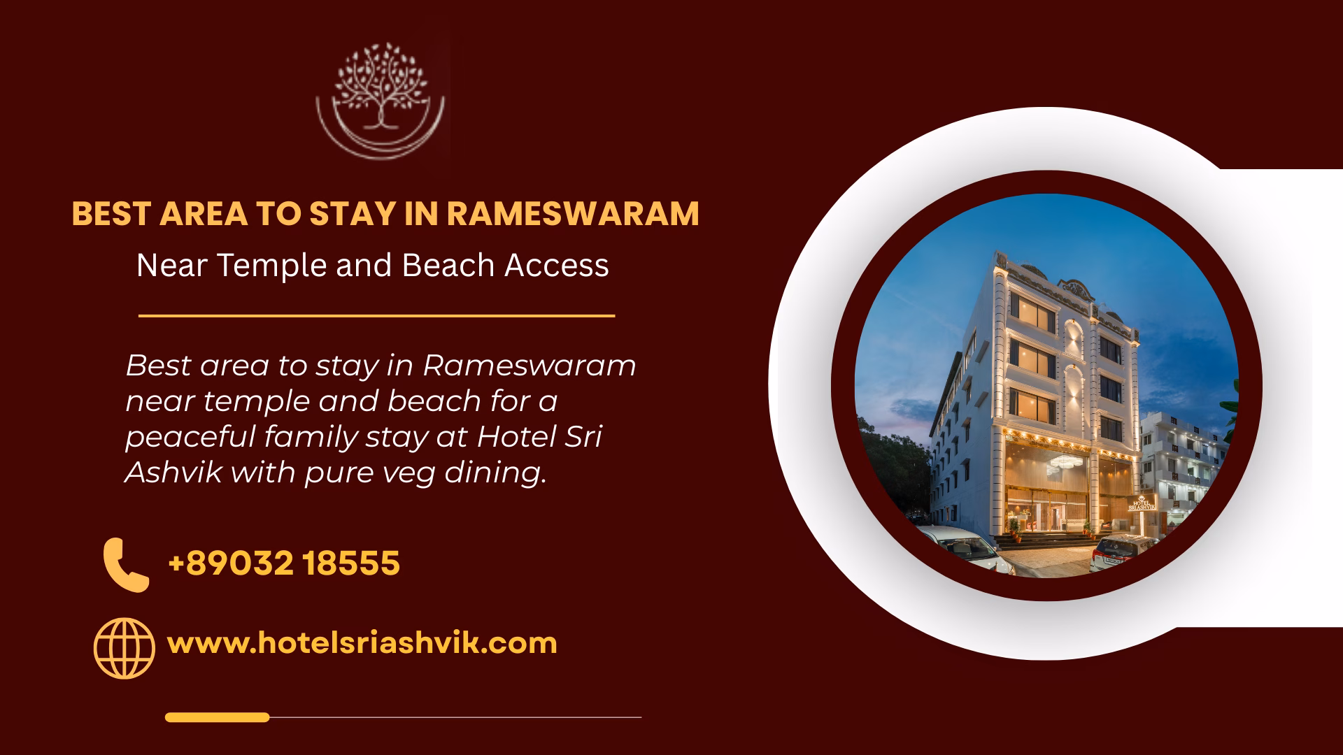 Best area to stay in Rameswaram near temple and beach for a peaceful family stay at Hotel Sri Ashvik with pure veg dining.